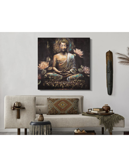 Toile murale et peinte Bouddha assis Doré Marron Rose 100x100 Buddha 
