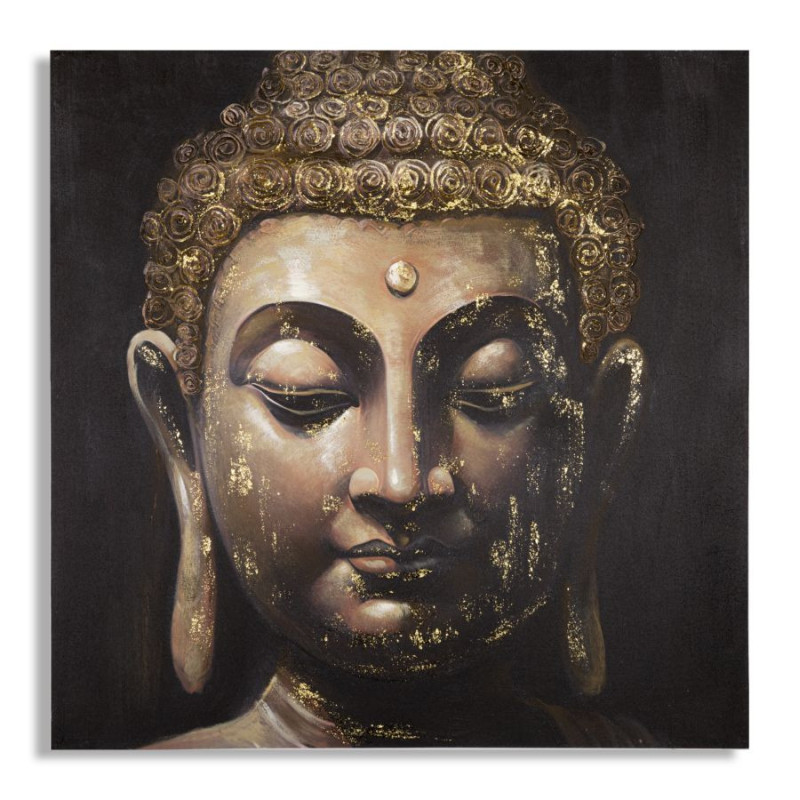 Toile murale et peinte Visage de Bouddha Doré Marron Noir 100x100 Buddha 