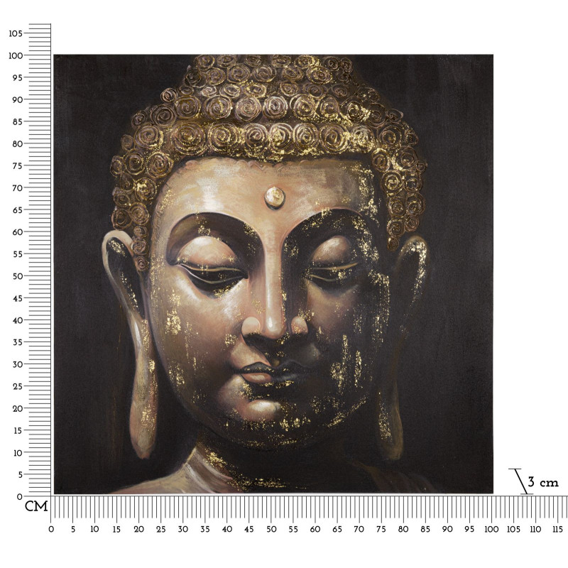 Toile murale et peinte Visage de Bouddha Doré Marron Noir 100x100 Buddha 