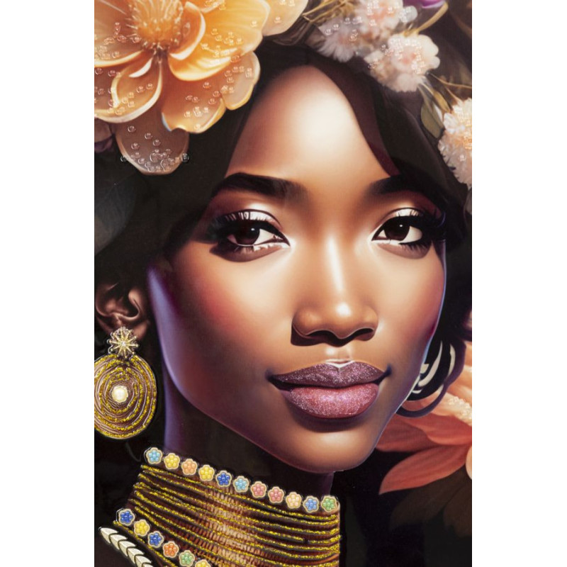 Grande Toile murale imprimée et peinte Femme avec fleurs 72x102 Beige Rose Rose Cadre Bois de sapin Doré Zena 