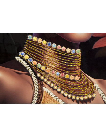 Grande Toile murale imprimée et peinte Femme avec fleurs 72x102 Beige Rose Rose Cadre Bois de sapin Doré Zena 