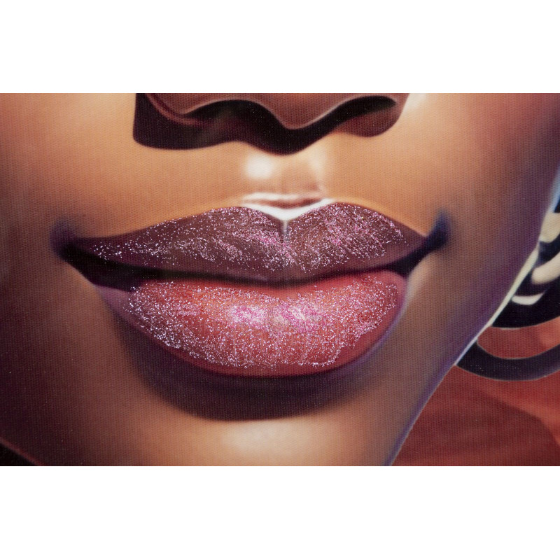 Grande Toile murale imprimée et peinte Femme avec fleurs 72x102 Beige Rose Rose Cadre Bois de sapin Doré Zena 