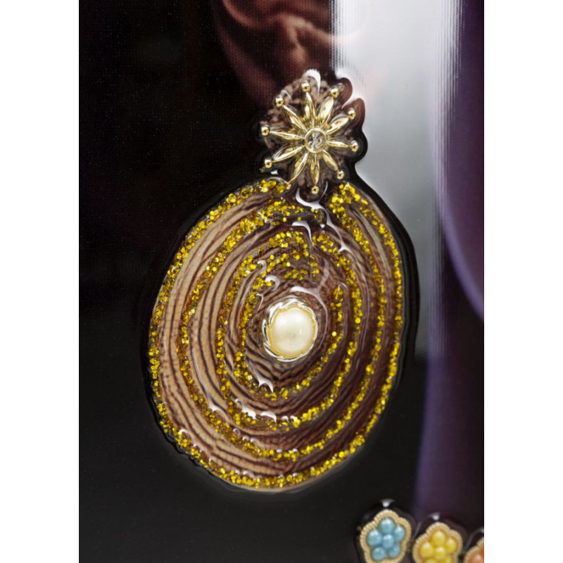 Grande Toile murale imprimée et peinte Femme avec fleurs 72x102 Beige Rose Rose Cadre Bois de sapin Doré Zena 