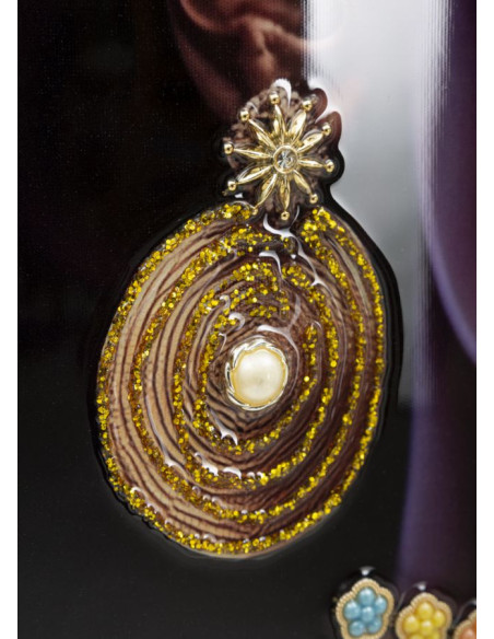 Grande Toile murale imprimée et peinte Femme avec fleurs 72x102 Beige Rose Rose Cadre Bois de sapin Doré Zena 