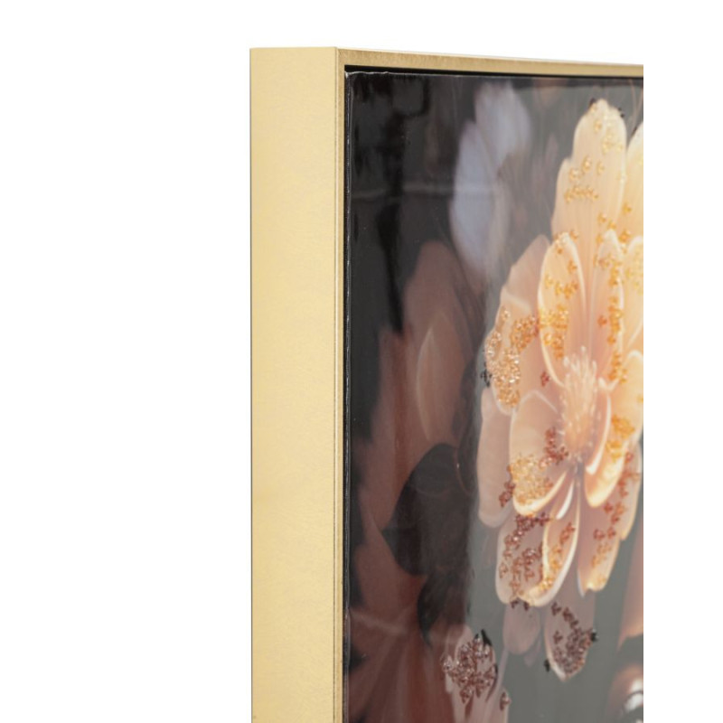 Grande Toile murale imprimée et peinte Femme avec fleurs 72x102 Beige Rose Rose Cadre Bois de sapin Doré Zena 