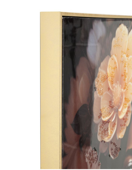 Grande Toile murale imprimée et peinte Femme avec fleurs 72x102 Beige Rose Rose Cadre Bois de sapin Doré Zena 