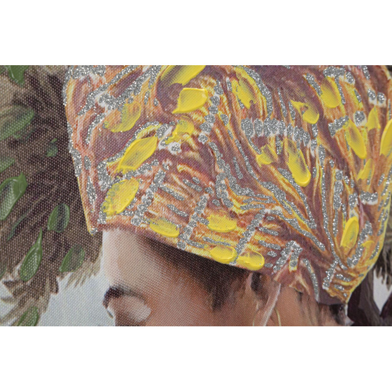 Toile murale et peinte Femme avec perroquet Vert Jaune Beige 120x90 Kenda 