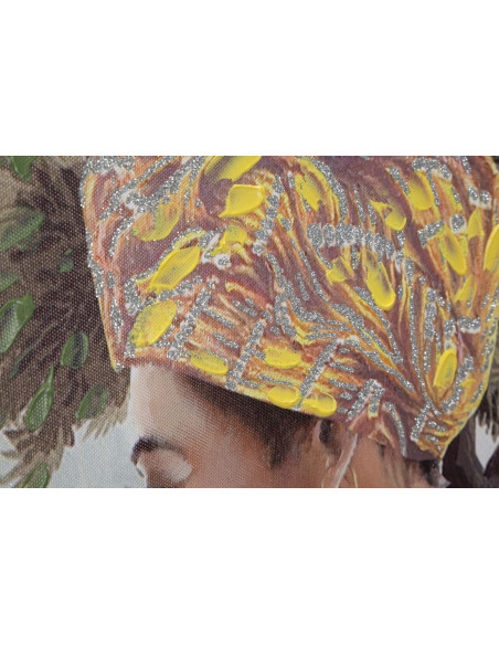 Toile murale et peinte Femme avec perroquet Vert Jaune Beige 120x90 Kenda 