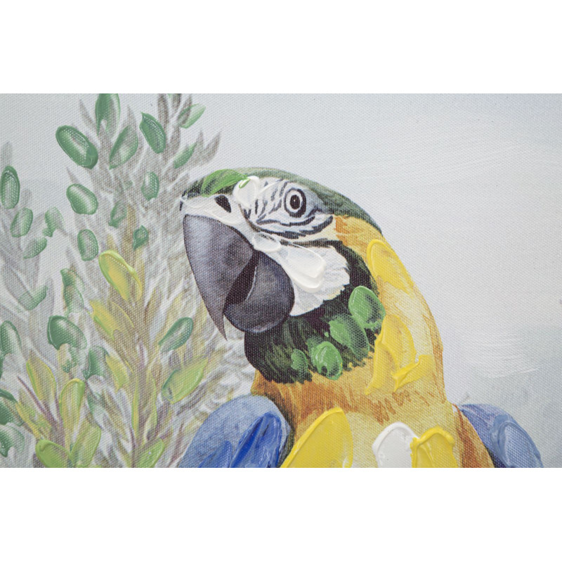 Toile murale et peinte Femme avec perroquet Vert Jaune Beige 120x90 Kenda 