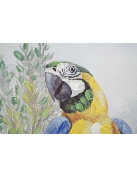 Toile murale et peinte Femme avec perroquet Vert Jaune Beige 120x90 Kenda 