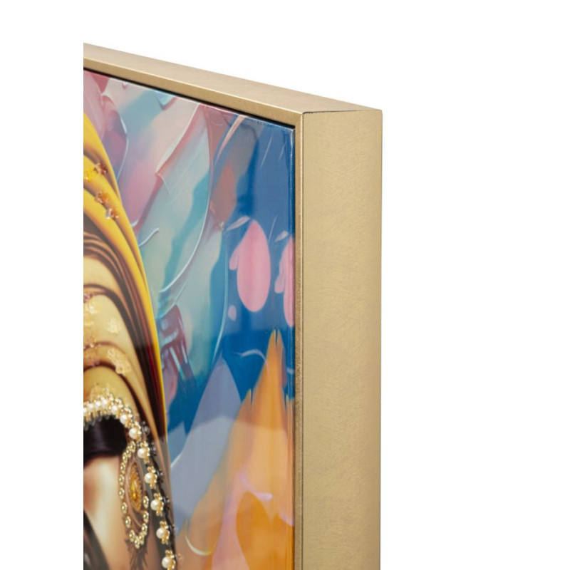 Grande Toile murale imprimée et peinte Femme mystique 72x102 Orange Beige Cadre Bois de sapin Doré Samira 