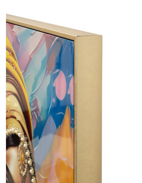 Grande Toile murale imprimée et peinte Femme mystique 72x102 Orange Beige Cadre Bois de sapin Doré Samira 