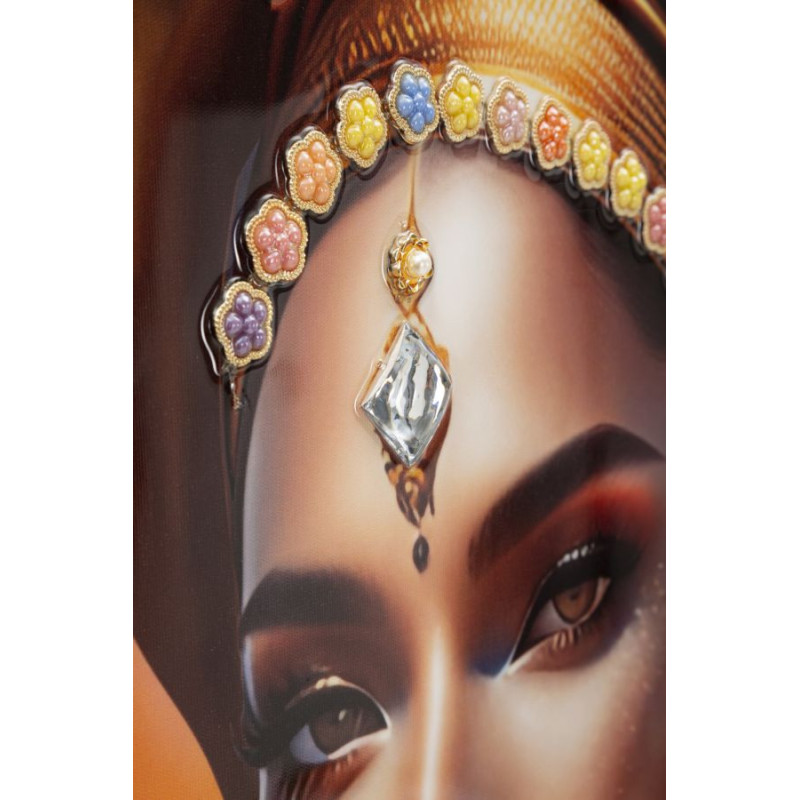 Grande Toile murale imprimée et peinte Femme mystérieuse 72x102 Orange Beige Cadre Bois de sapin Doré Samira 