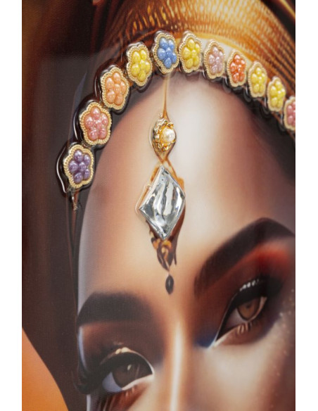 Grande Toile murale imprimée et peinte Femme mystérieuse 72x102 Orange Beige Cadre Bois de sapin Doré Samira 