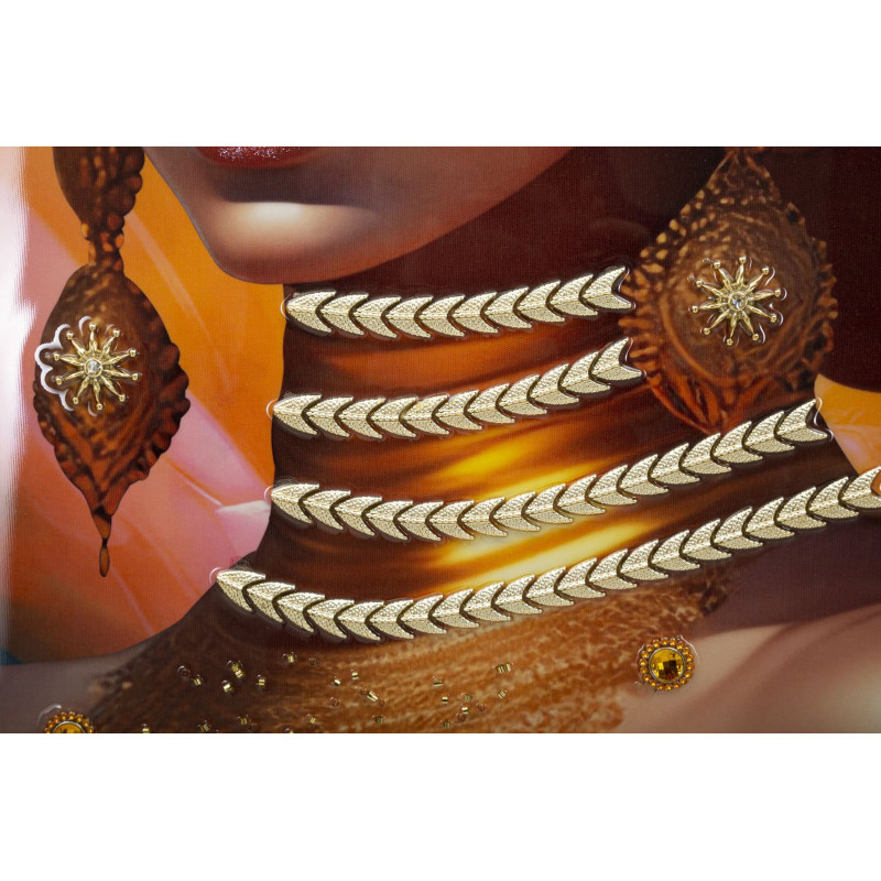 Grande Toile murale imprimée et peinte Femme mystérieuse 72x102 Orange Beige Cadre Bois de sapin Doré Samira 