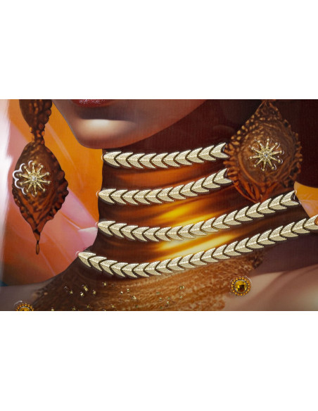 Grande Toile murale imprimée et peinte Femme mystérieuse 72x102 Orange Beige Cadre Bois de sapin Doré Samira 