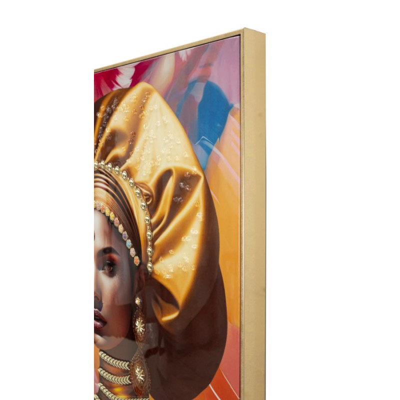 Grande Toile murale imprimée et peinte Femme mystérieuse 72x102 Orange Beige Cadre Bois de sapin Doré Samira 