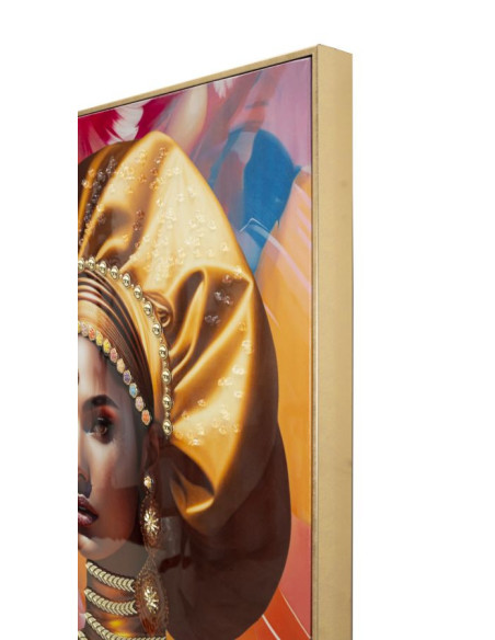 Grande Toile murale imprimée et peinte Femme mystérieuse 72x102 Orange Beige Cadre Bois de sapin Doré Samira 