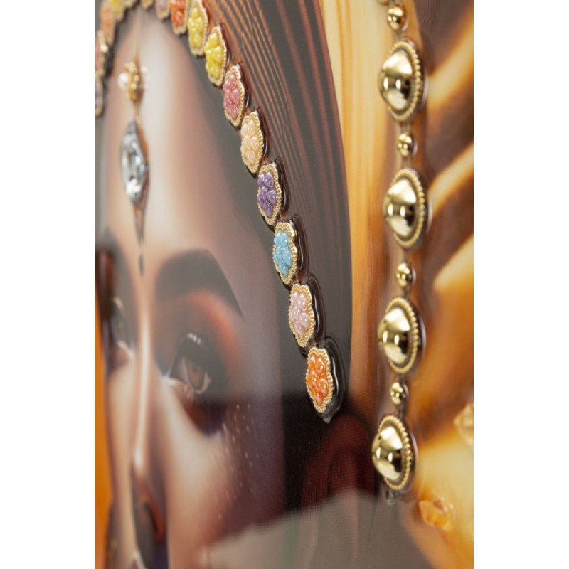 Grande Toile murale imprimée et peinte Femme mystérieuse 72x102 Orange Beige Cadre Bois de sapin Doré Samira 