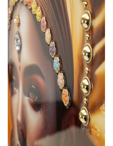 Grande Toile murale imprimée et peinte Femme mystérieuse 72x102 Orange Beige Cadre Bois de sapin Doré Samira 