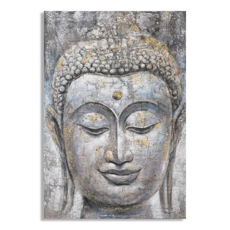 Toile murale et peinte Visage de Bouddha Gris Doré Bleu 80x120 Buddha 