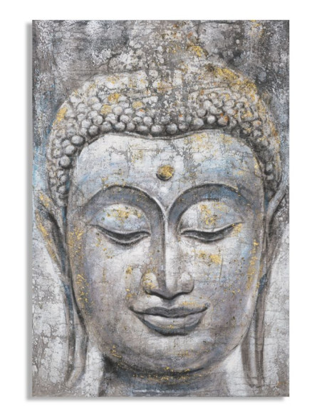 Toile murale et peinte Visage de Bouddha Gris Doré Bleu 80x120 Buddha 
