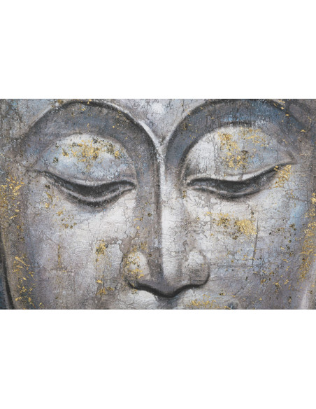 Toile murale et peinte Visage de Bouddha Gris Doré Bleu 80x120 Buddha 