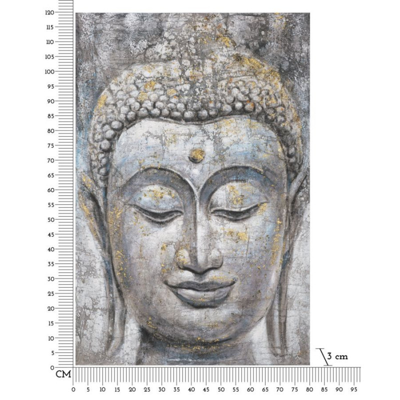 Toile murale et peinte Visage de Bouddha Gris Doré Bleu 80x120 Buddha 