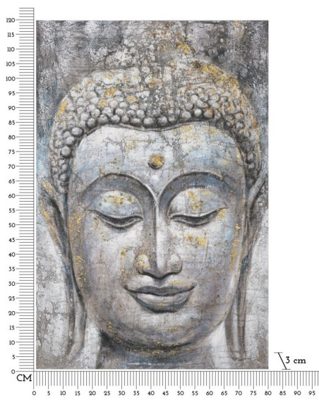 Toile murale et peinte Visage de Bouddha Gris Doré Bleu 80x120 Buddha 