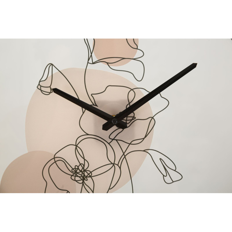 Horloge murale originale Fleurs Ronde 40 cm en Bois Noir Verre Rose Beige Arlin 