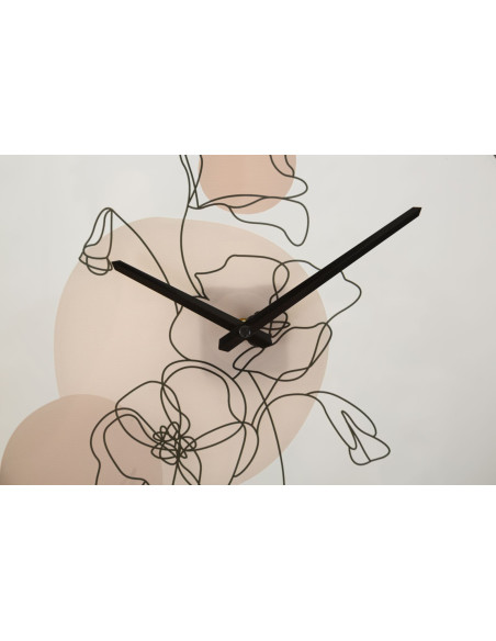 Horloge murale originale Fleurs Ronde 40 cm en Bois Noir Verre Rose Beige Arlin 
