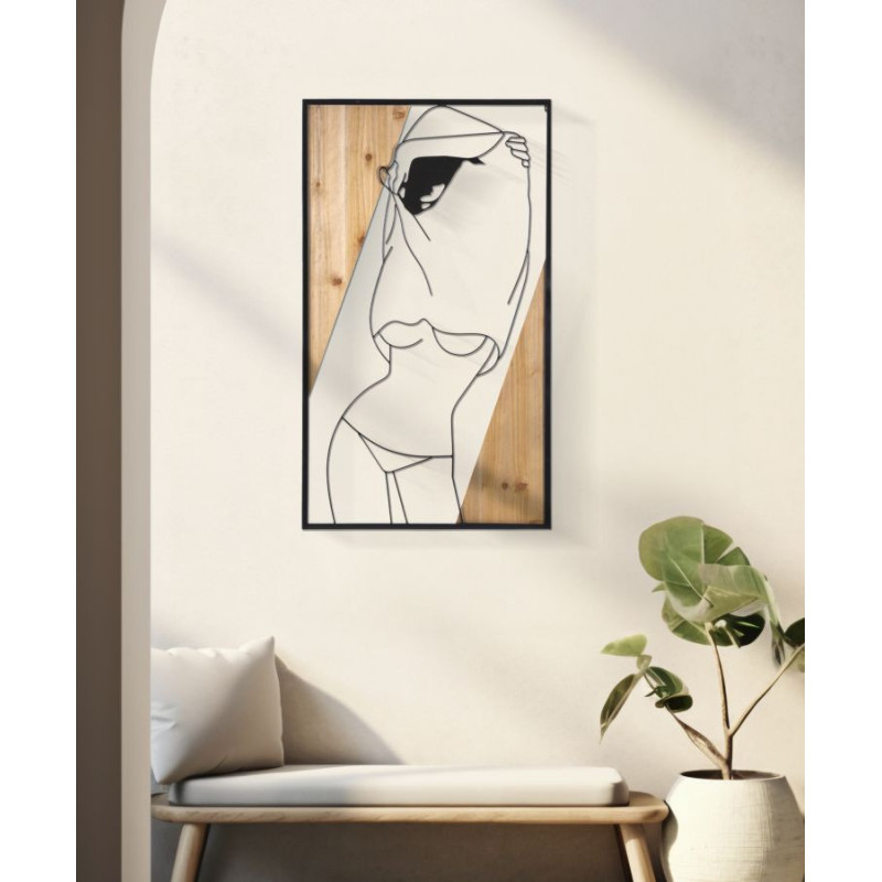 Déco murale moderne Femme Effeuillage 50x90 en Métal Noir Bois Naturel Elyra - 5