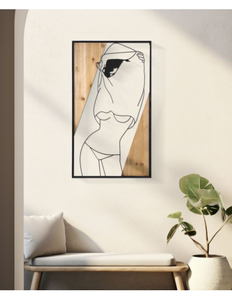 Déco murale moderne Femme Effeuillage 50x90 en Métal Noir Bois Naturel Elyra - 5