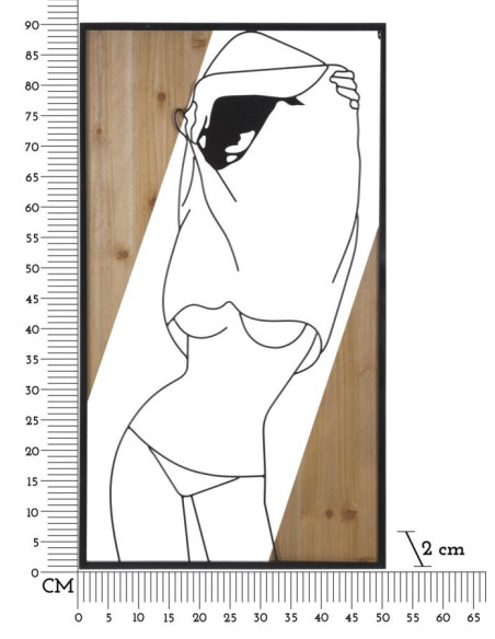 Déco murale moderne Femme Effeuillage 50x90 en Métal Noir Bois Naturel Elyra - 6