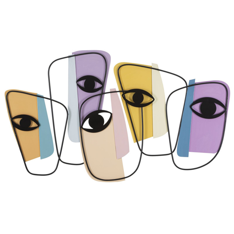 Grande Déco murale originale Yeux 120x72 en Métal Noir Jaune Violet Bleu Varyn 