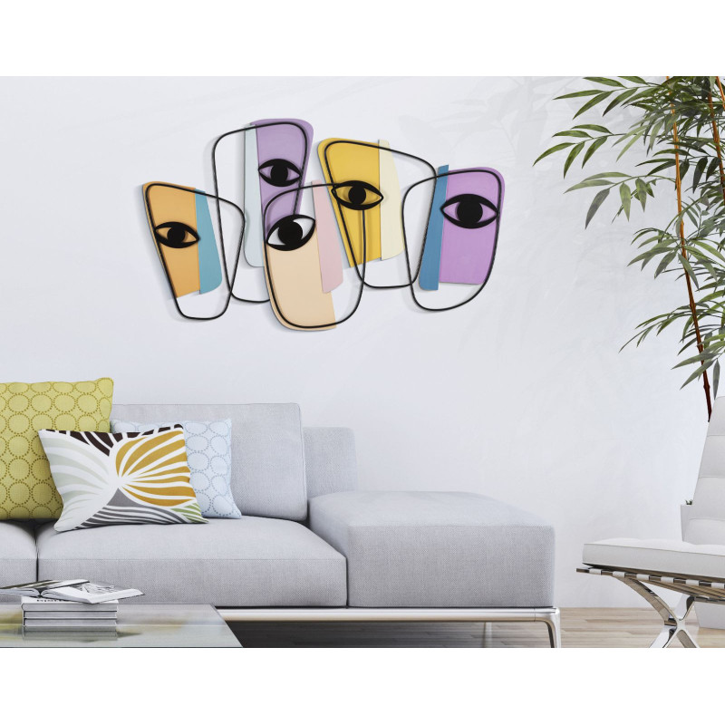 Grande Déco murale originale Yeux 120x72 en Métal Noir Jaune Violet Bleu Varyn 