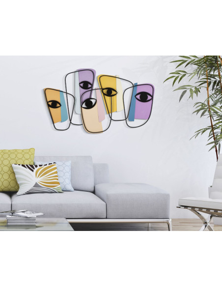 Grande Déco murale originale Yeux 120x72 en Métal Noir Jaune Violet Bleu Varyn 