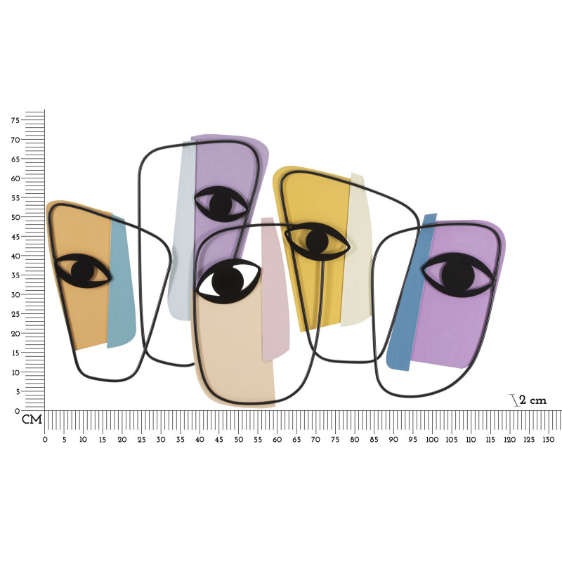 Grande Déco murale originale Yeux 120x72 en Métal Noir Jaune Violet Bleu Varyn 
