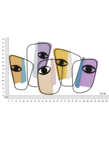 Grande Déco murale originale Yeux 120x72 en Métal Noir Jaune Violet Bleu Varyn 