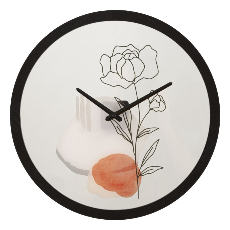 Horloge murale originale Fleur Ronde 40 cm en Bois Noir Verre Orange Beige Fyran 