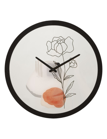 Horloge murale originale Fleur Ronde 40 cm en Bois Noir Verre Orange Beige Fyran 