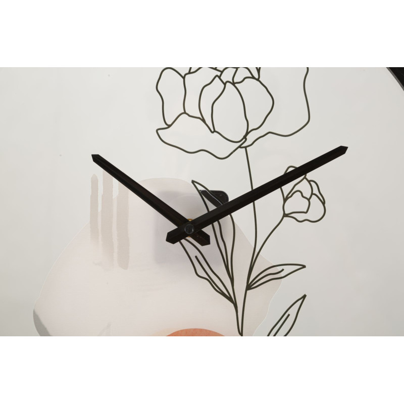 Horloge murale originale Fleur Ronde 40 cm en Bois Noir Verre Orange Beige Fyran 