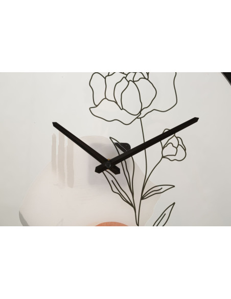 Horloge murale originale Fleur Ronde 40 cm en Bois Noir Verre Orange Beige Fyran 
