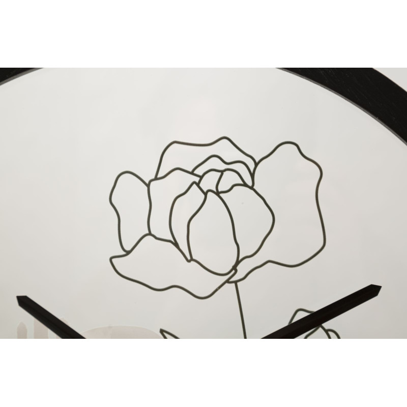 Horloge murale originale Fleur Ronde 40 cm en Bois Noir Verre Orange Beige Fyran 