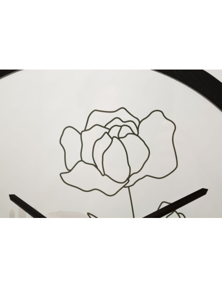Horloge murale originale Fleur Ronde 40 cm en Bois Noir Verre Orange Beige Fyran 
