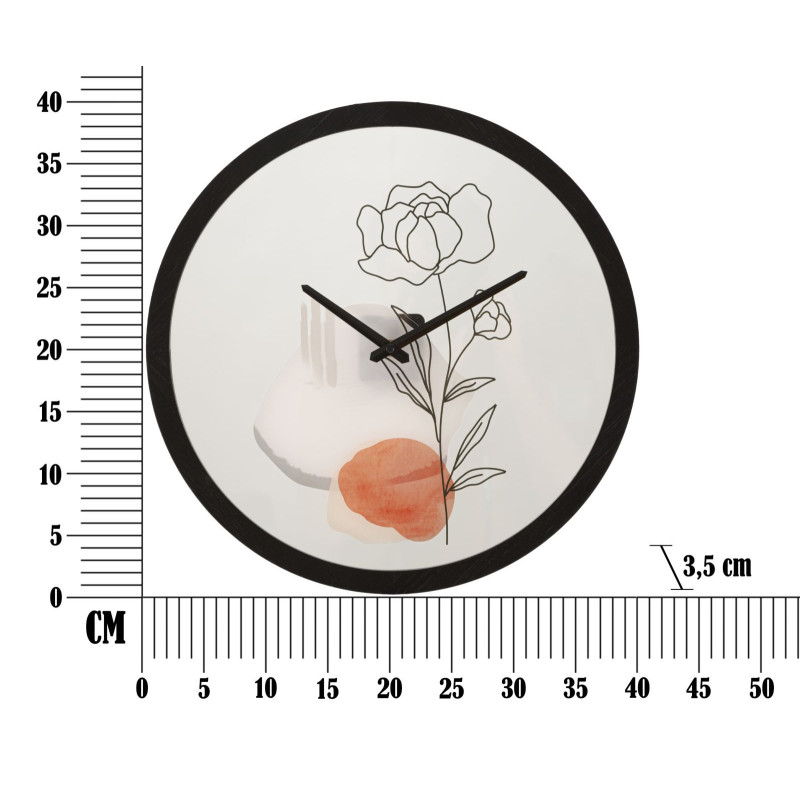 Horloge murale originale Fleur Ronde 40 cm en Bois Noir Verre Orange Beige Fyran 