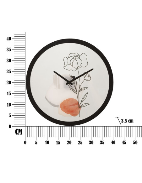 Horloge murale originale Fleur Ronde 40 cm en Bois Noir Verre Orange Beige Fyran 