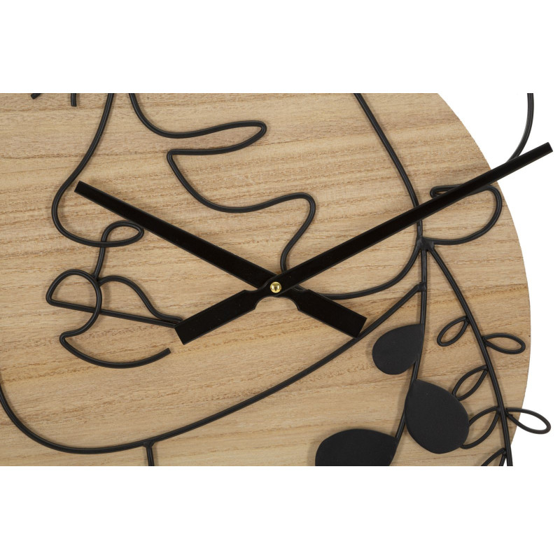 Grande Horloge murale Visage abstrait Ronde 60 cm en Métal Noir Bois Naturel Halin 
