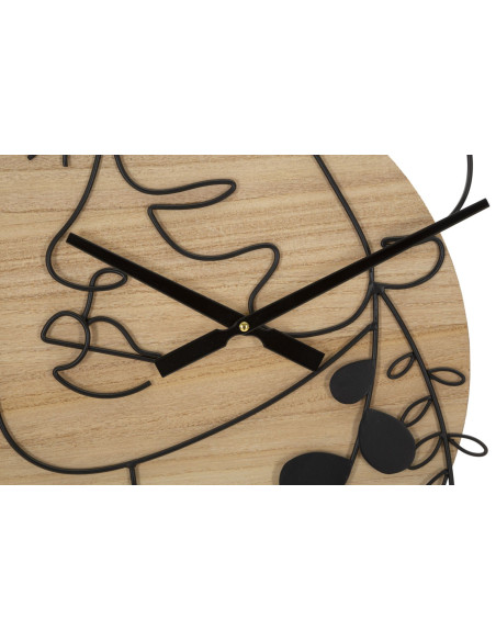 Grande Horloge murale Visage abstrait Ronde 60 cm en Métal Noir Bois Naturel Halin 