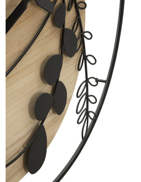 Grande Horloge murale Visage abstrait Ronde 60 cm en Métal Noir Bois Naturel Halin 